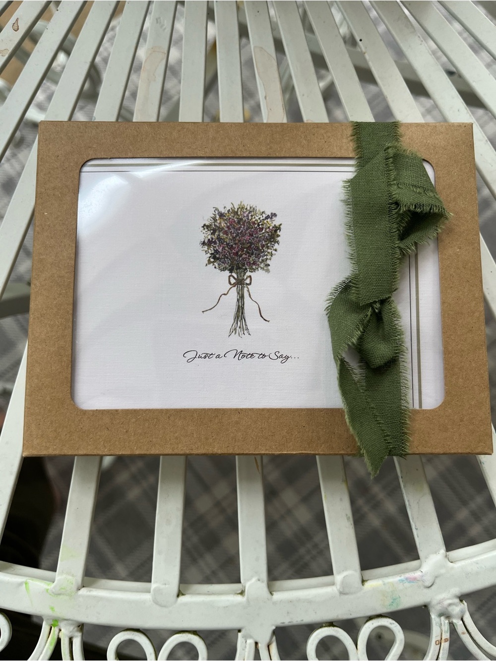 Floral Bouquet Note Cards with Olive Ribbon